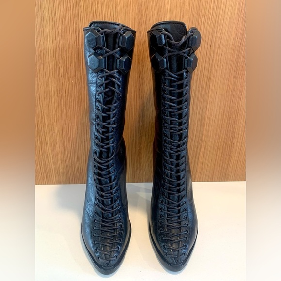 GIVENCHY Authentic Corset Lace Up Black Soft Leather Stiletto Boots - Picture 3 of 16